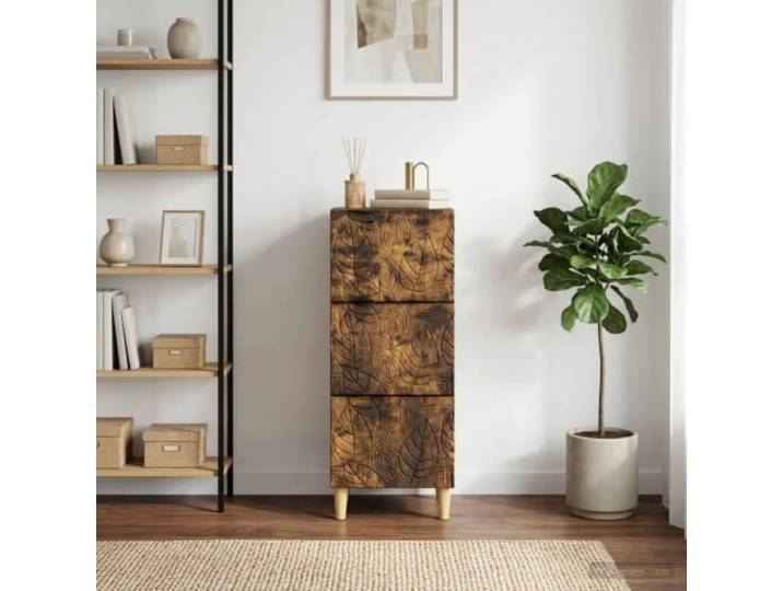 KTHLBRH Schrank mit Schubladen Eiche Rauchgrau 33 x 34,5 x 90 cm Technisches Holz, Eukalyptus-Beine, 60 kg Kapazität, geeignet für jeden Raum