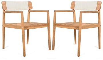 Ostweer Teak White Dining Chairs Outdoor Armchairs Set of 2 with Wood Frame, Office Chair Reception Chair Side Chair
