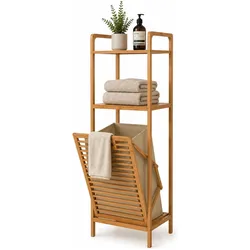 Mojawo, Badezimmerregal, Bambus Badezimmerregal mit Wäschekorb Regal Standregal B40xT30xH95cm (40 x 30 x 95 cm)