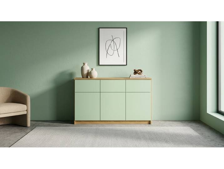Sideboard mit grünen Türen Eiche Natur geölt