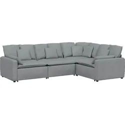 vidaXL Modulares Sofa mit Kissen Stoff Hellgrau