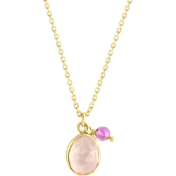 Jamelli Halskette Silber 925 vergoldet 42+3cm lang mit echtem Amethyst und Rosenquarz