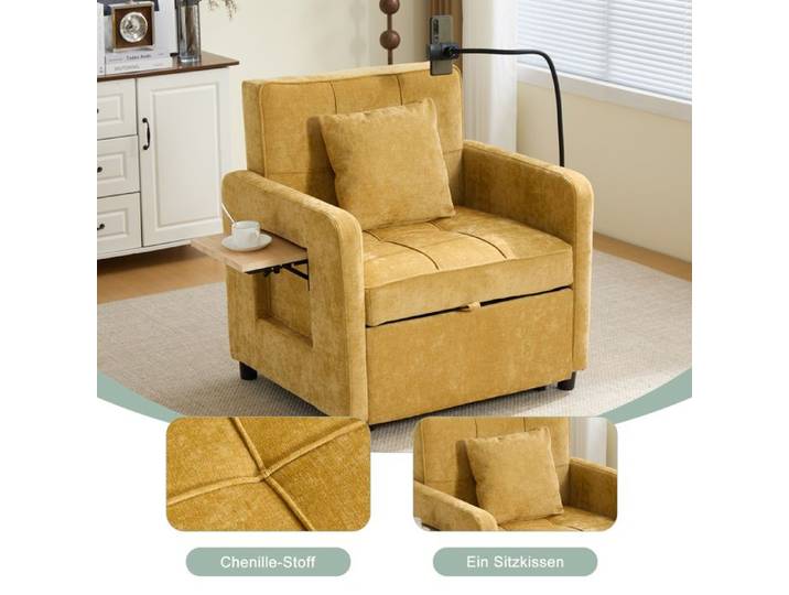 Fauteuil à deux places Canapé-lit simple Fauteuil (avec coussins et poches latérales) Dimensions 167 x 79 x 83 cm