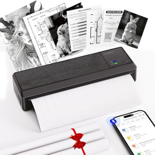 vretti P83 Mobiele A4 Thermische Printer met Bluetooth en 3 Rollen Papier voor Android en iOS, Bruin Leren Design