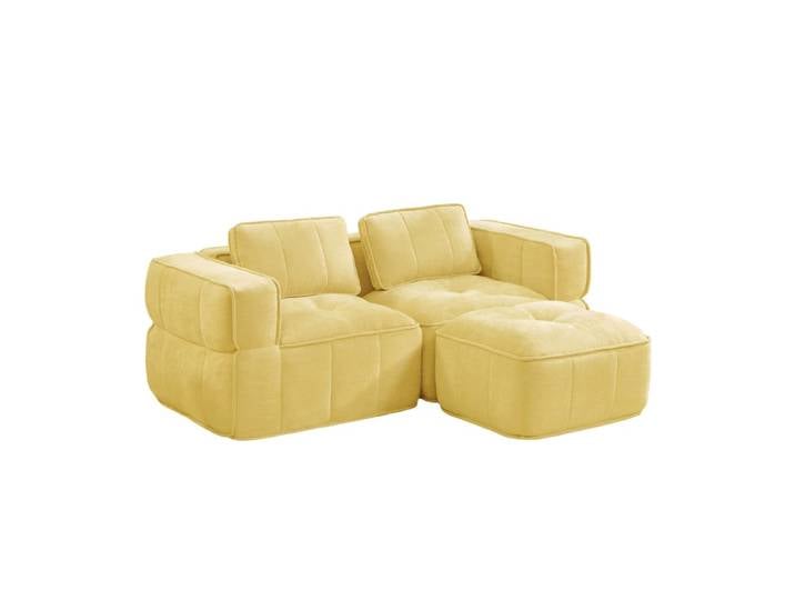 Canapé modulable sans armature en polyester jaune avec ottoman