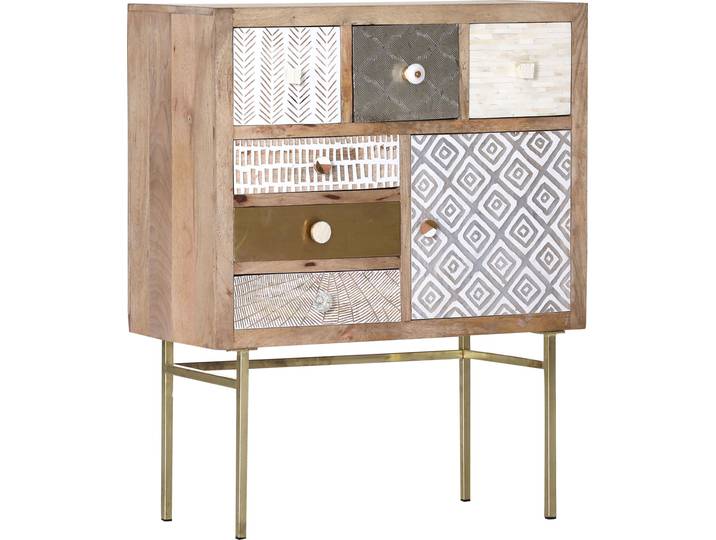 Kommode, Massivholz, Beige, 90×110×45 cm, Mit 6 Schubladen & Scharniertür, Shabby Chic, Gutmann Factory