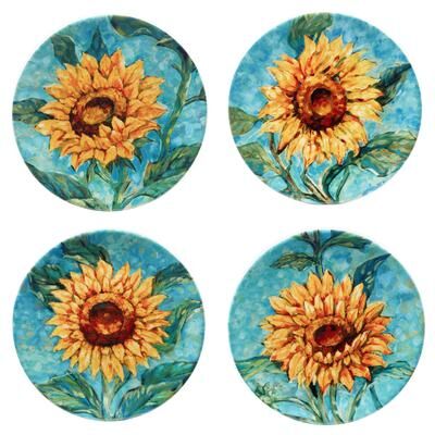 "Certified International Golden Sunflowers Set of 4 Salad Plates - 9"" Diam x 1"""