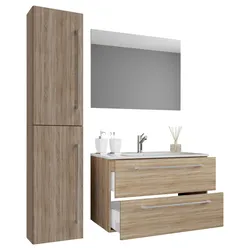 Badezimmer Badinos Weiß/Eiche