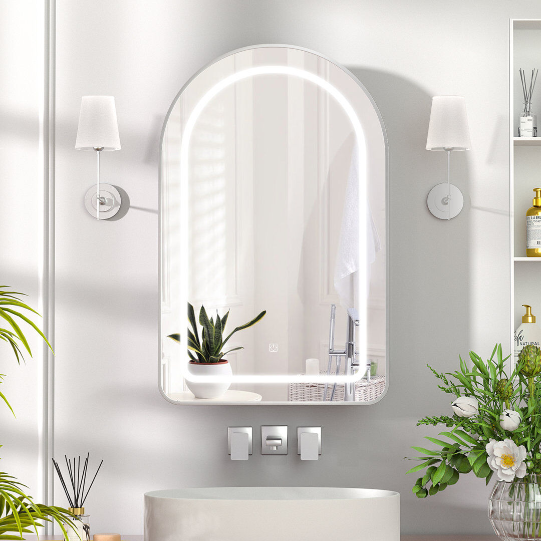 17 Stories Aishwarya 51cm Wx 80cm H x 11.5cm D Arched Bathroom Medicine Cabinet with LED Mirror Silver 80mm H