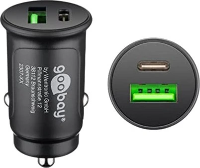 27W Goobay Dual-USB Auto Schnellladegerät USB-C PD (schwarz, Power Delivery)