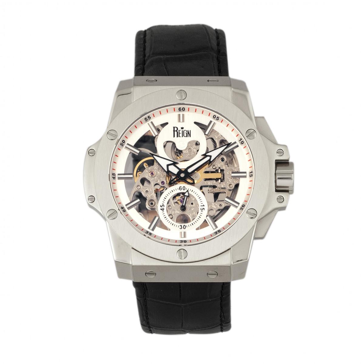 Reign Commodus automatisch skelet horloge met leren band