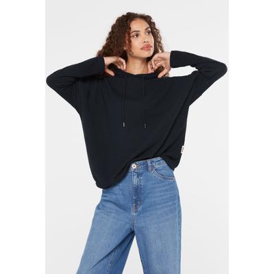Kapuzensweatshirt SENSES.THE LABEL, Damen, Gr. L, blau, Sweatware, Material: 100% Polyester, Strukturmuster, regular fit normal, Rundhals, eingesetzt elastischer Bund, Sweatshirts, mit verkürzten Ärmeln