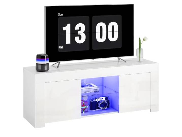 HOMCOM TV Schrank mit LED für 55-Zoll Fernseher Weiß 120x34x45cm