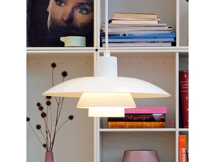 Louis Poulsen Designer Hängelampe PH 4/3, dimmbar, weiß / opal, für Wohn- / Esszimmer, Aluminium, Design, Pendelleuchte