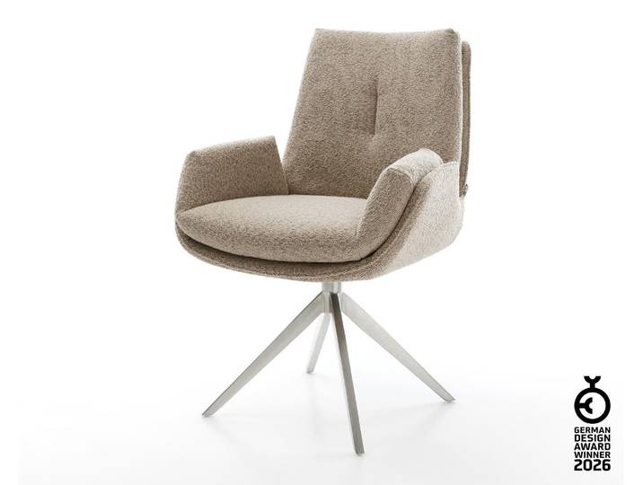 DELIFE Drehstuhl Clea-Flex Bouclé Schlamm Kreuzgestell breit Edelstahl 360° drehbar Wippfunktion