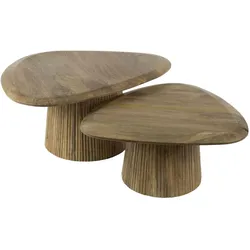 Couchtisch 2er-Set Vagula aus Mangoholz, organisches Wellenmuster, dreieckig, natur