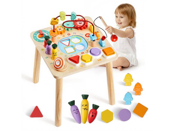 Vevor Table Activite Montessori Bebe 6 Mois Et Plus Table Apprentissage Montessori Bebe En Bois Pour Eveil Developper Coordination Sens Du Rythme Enfants Garcon Fille Cadeau Deanniversaire\, 8 En 1