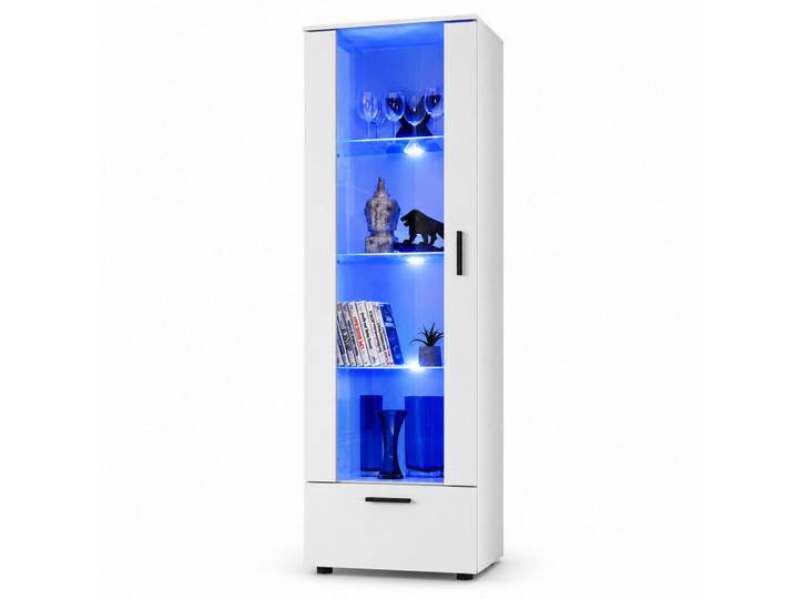 Komodee Vitrine Alessandria, Weiss, LED Blau, Weiß, Weiß, Uni, 3 Fächer, Rechteckig, 60x192x42 cm, Esszimmer, Vitrinen, Vitrinenschränke