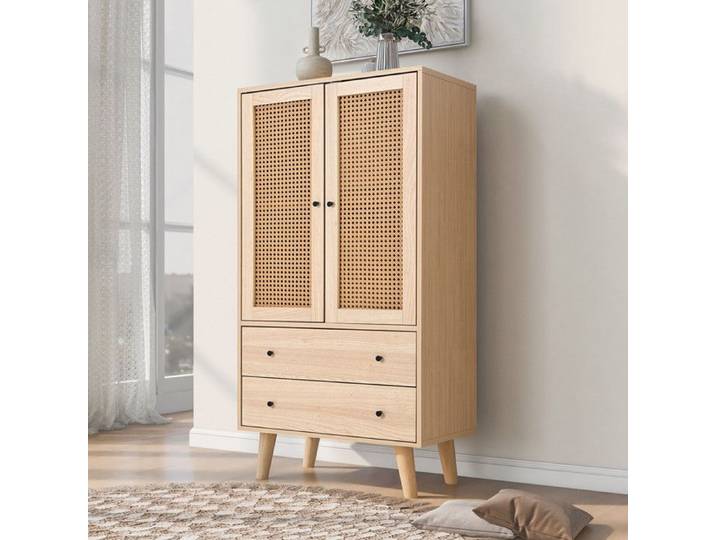 Buffet - Salon - 60cm - 2 Portes en Cannage - 2 Tiroirs - Design Naturel
