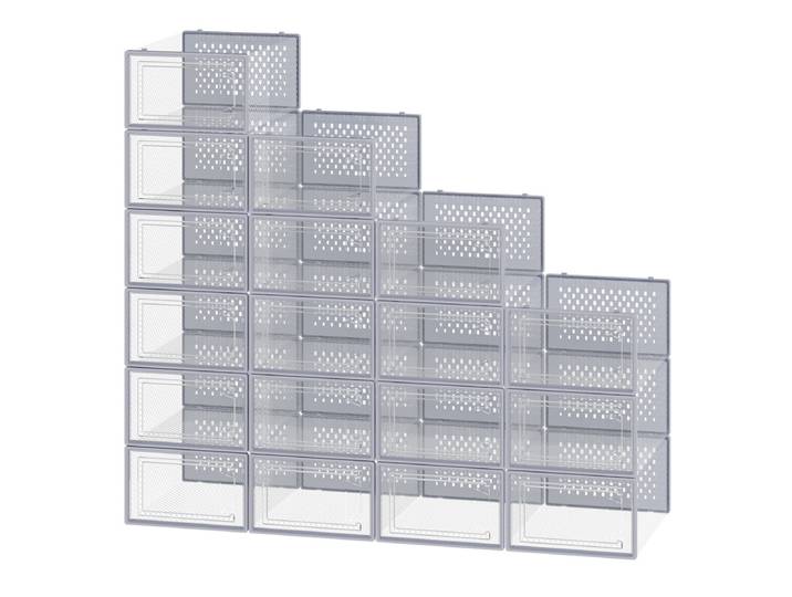 JOYFURNOS Lot de 18 organiseurs de chaussures pliables, boîtes de rangement pour entrée, transparent et gris