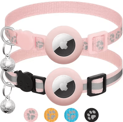 Inspire Curations TrackSafe AirTag Cat Collar With Reflective Safety Design pink Mixed Set 2pcs
