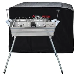 Grillpeter Mangal Ararat Edelstahl 2mm Schaschlikgrill mit 9er Drehspieß Haube Elektromotor