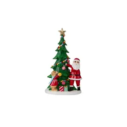 HOME STORY Dekofigur Santa mit Baum   ¦ rot ¦ Polyresin (Kunstharz) ¦ Maße (cm): B: 15,5 H: 34,5