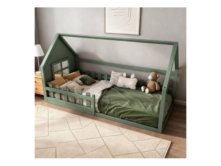 MODFU Kinderbett mit Hausleisten-Design (Holzbett, 90*200cm), ohne Matratze