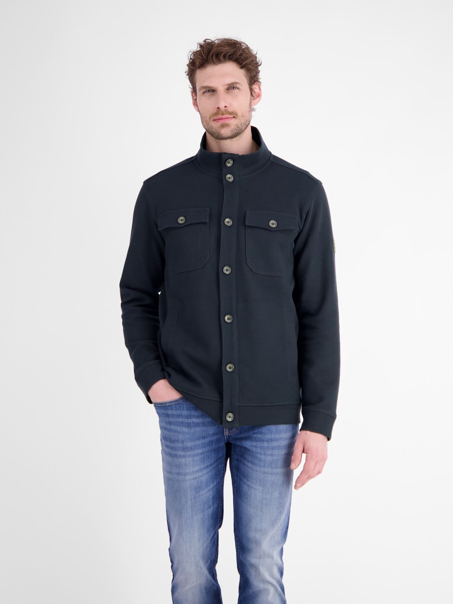 Kurzjacke LERROS "Maskulines Overshirt aus bequemem Baumwollmischgewebe", Herren, Gr. S, schwarz (classic navy), 90% Baumwolle, 10% Polyester, Jacken Kurzjacke