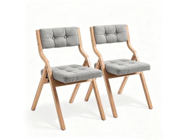 Chaise Pliante en Bois avec Coussin Lot de 2 Chaise de Salle à Manger Portable rembourrée avec Coussin d'assise Pliable Gris