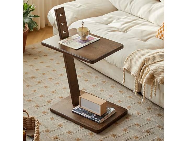 XCHtuerFY Beistelltisch, Verstellbarer Snackwagen mit Ablagefächern, Kleiner Couchtisch for(Brown,38x51x80cm(15x20x31inch))