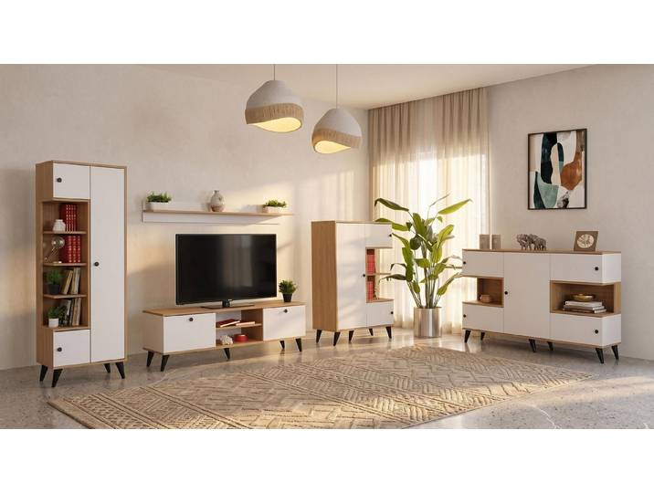 Xlmoebel Wohnwand Weißes TV-Möbelset mit Regal und Schubladen für das Wohnzimmer, Made in Europa