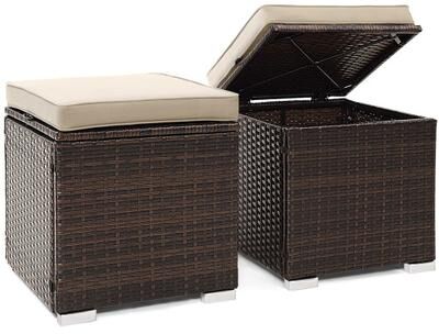 Costway 2 Pieces Patio Ottoman with Removable Cushions-Brown