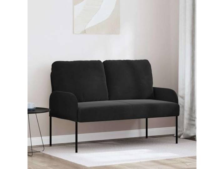 ZQQLVOO Sofa Mit Kissen 110cm Schwarz Sperrholz Polyesterbezug, Metallbeine Schwarz, Runde Kissen, Pflegeleicht
