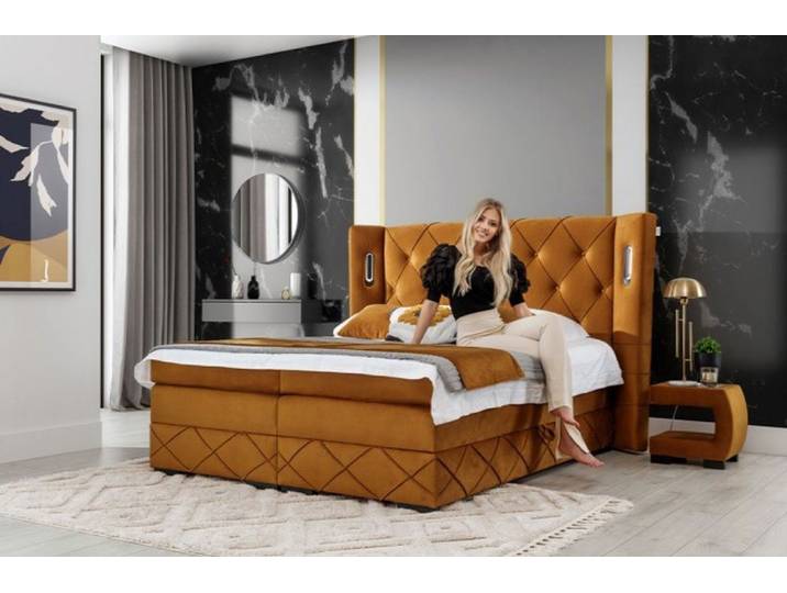 DB-Möbel Boxspringbett „Königlich” Polsterbett mit Stauraum - Bett mit LED Kopfteil