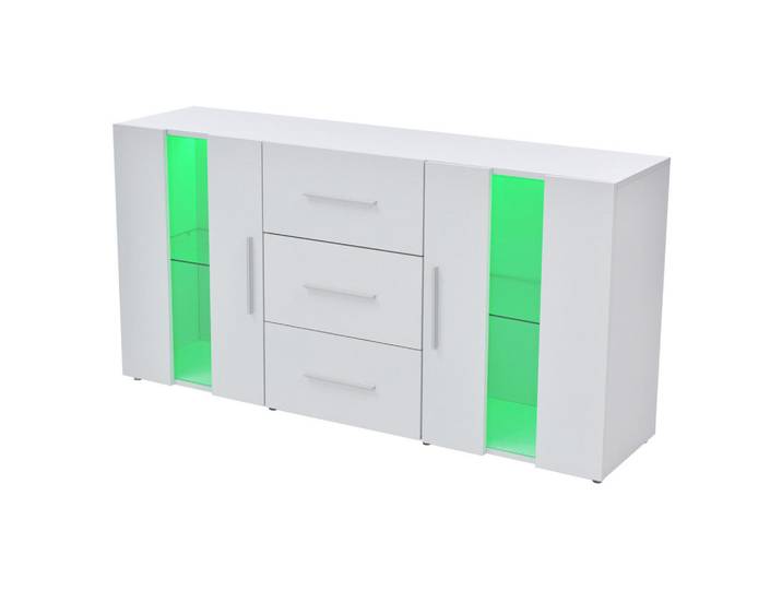 Modfu Sideboard aus MDF 140x35x70cm in Weiß mit LED-Beleuchtung, 140x70x35 cm, Kleinmöbel, Kommoden, Sideboards