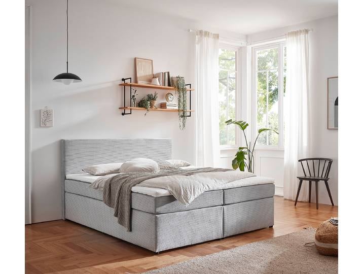 Boxspringbett 200 x 200cm Cordstoff Egina Silber