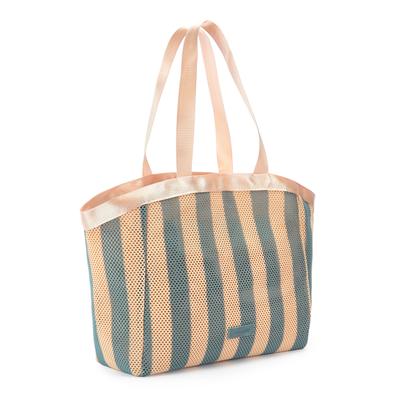 Shopper ELBSAND "Handtasche, Einkaufstasche, Schultertasche, Sommertasche, XXL Tasche", Damen, Gr. B/H/T: 36cm x 34cm x 17cm, bunt (blau, rosé), Stoff, Textil, gestreift, kontrastfarbene Details, Taschen Shopper, NEU Strandtasche, Badetasche aus...