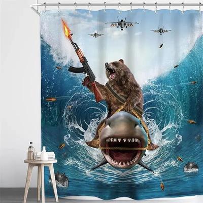 Uplift Essentials "Creative Kids ""Cat Riding Dinosaur"" Shower Curtain style 7 35 In X 71 In"