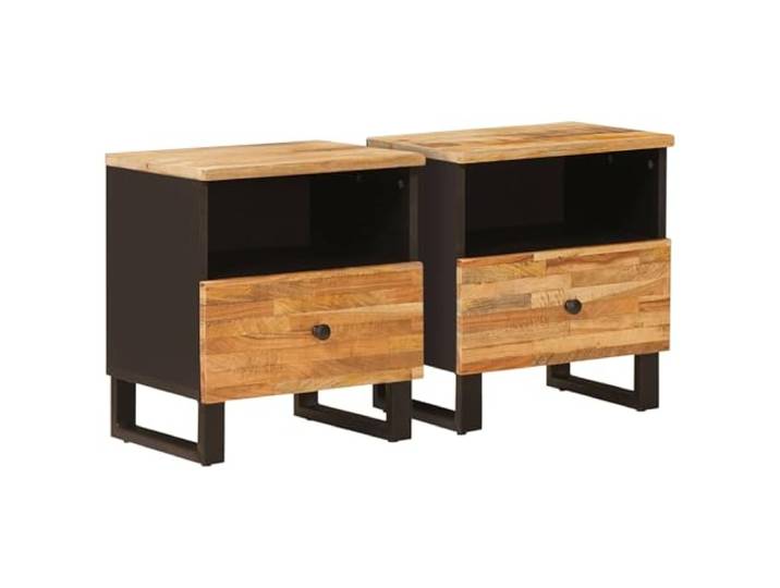 fsahslih Nachtisch 2er Set 40x33x46 cm Massivholz Mango Braun Kompakter Beistelltisch aus echtem Holz mit 2 Schubladen für Schlafzimmer und Wohnzimmer. Elegante braune Holzmaserung.