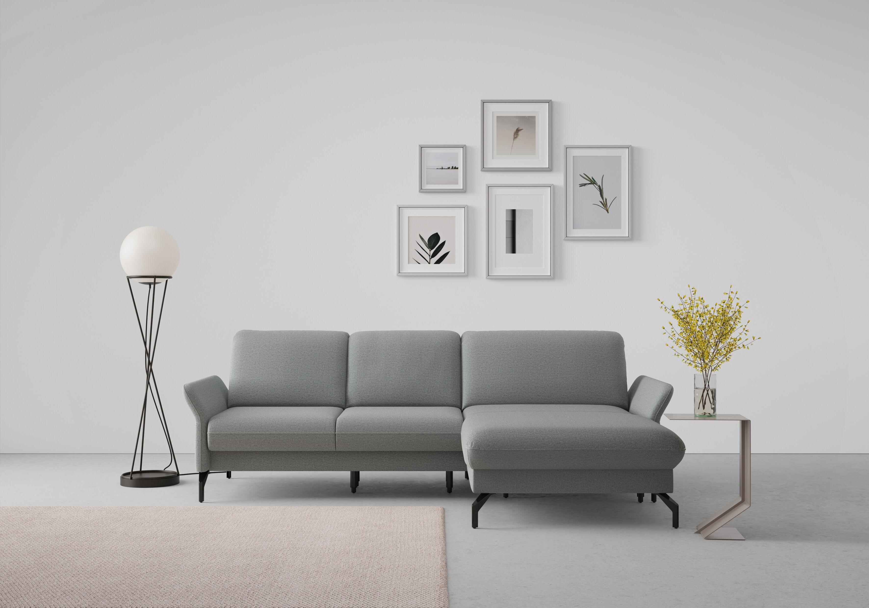 Ecksofa SIT & MORE "Fashion L-Form", grau, B:253cm H:84cm T:165cm, Sofas, Ecksofa, wahlweise mit Kopfteilverstellung und Vorziehsitz, motorisch grau B/H/T: 253cm x 84cm x 165cm, Chenille, Recamiere rechts,mit Kopfteilverstellung,mit Vorziehsitz,motorisch,