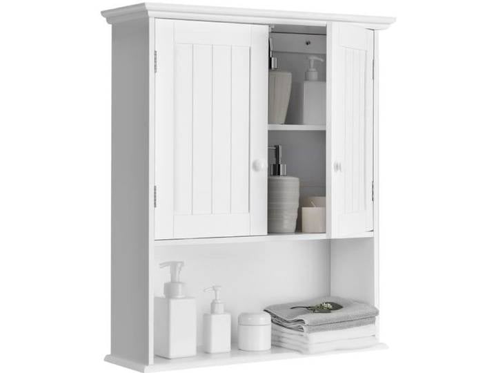 COSTWAY Armoire Murale de Salle de Bains Armoire à Pharmacie avec 2 Porte et 3 Etagères Rangement dont 1 Paroi Réglable Blanche