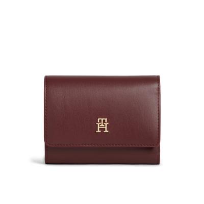 Geldbörse TOMMY HILFIGER "TH ICON TRIFOLD", Damen, dunkelrot, Lederimitat, Basic, Kleinlederwaren, Damen Geldbeutel, Portemonnaie mit TH-Logo-Schmuckelement