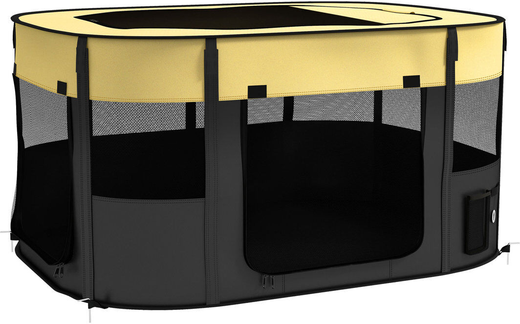PawHut Portable Dog Pen for Puppies Rabbits Kittens Guinea Pigs Yellow 59cm H x 114cm W x 89cm D