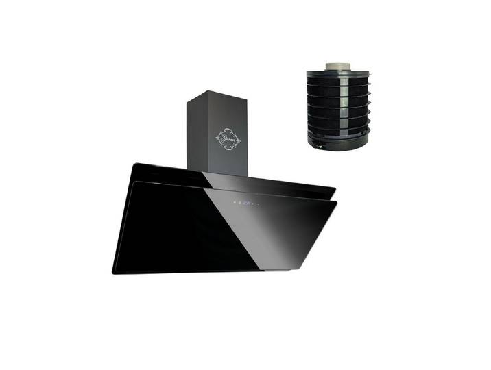 GURARI Wandhaube Wand-Dunstabzugshaube 90 cm GCH S 411 90 BL PRIME N+GE 77 Umluftfilter Dunstabzugshaube Schwarz Glas TouchControl, Abluft/Umluft