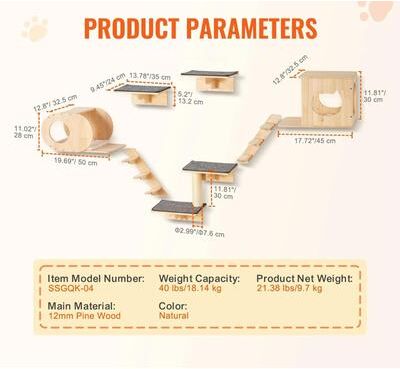 Uplifted Goods Wall Mounted Cat Play And Relax Set With Multiple Perches Hammock And Jumping Boards 5pcs Set