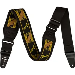 Fender Swell Neoprene Logo Strap Running Logo, 2.5" BLK/YLW/BLK - Gitarrengurt