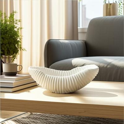 Sagebrook Home "Resin Decorative Bowl Rippled Texture Modern Design - 17"" White - 16.75"" x 8.5"" x 6.25"""