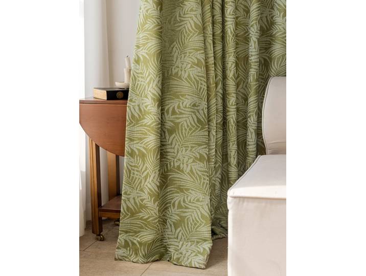 Rideaux jacquard rétro américains en coton et lin pour salon, balcon, salle de thé, salle à manger, bureau, rideau à motif feuilles, taille personnalisée, tulle