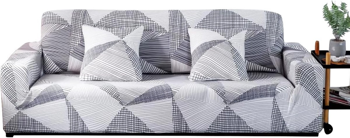 SnelShoppen Stretch Sofa Cover voor 2 Zitplaatsen - Grijs Gestreept - Meubelbeschermer